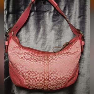Vintage Coach 6351 Soho Hobo Shoulder Bag Dark Pink Signature Canvas From 2004